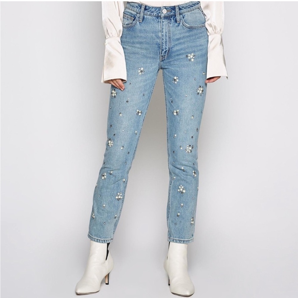 Joie jeans Weslyn D Style Embellished w/ Pearl Silver and Diamond Studs Size 24